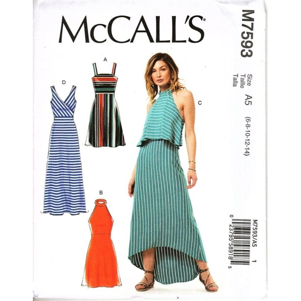 McCall's M7593 Misses 6 to 14 Pullover Dress Sewing Pattern New